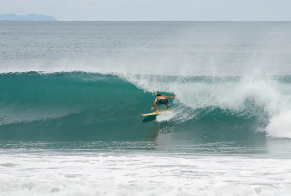 Surfer dario-romo expertly rides a perfect barrel at Colorados.
