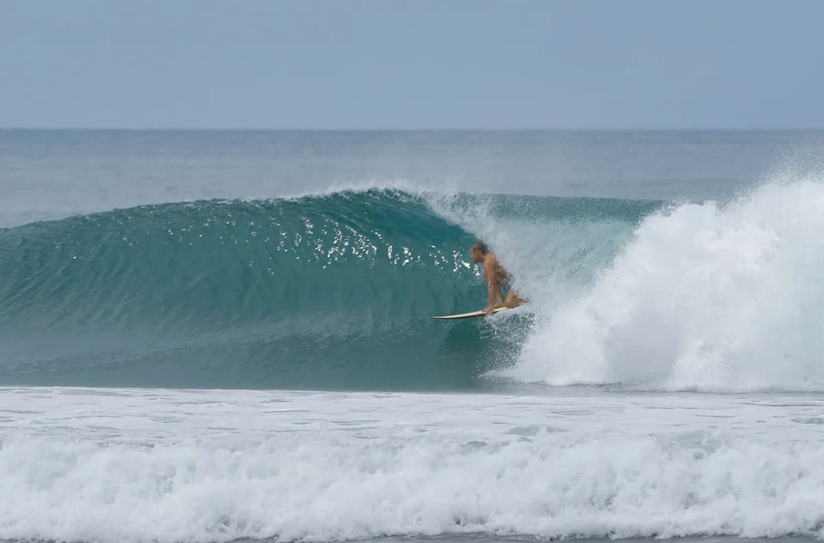 @carlos-nsr rides inside a perfect barreling wave.