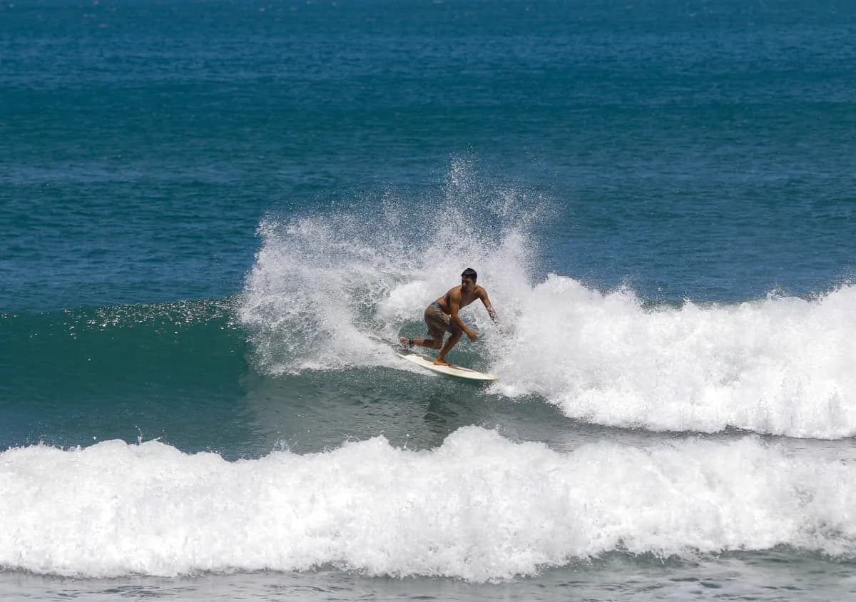 Surfer executes a sharp cutback on a small wave.