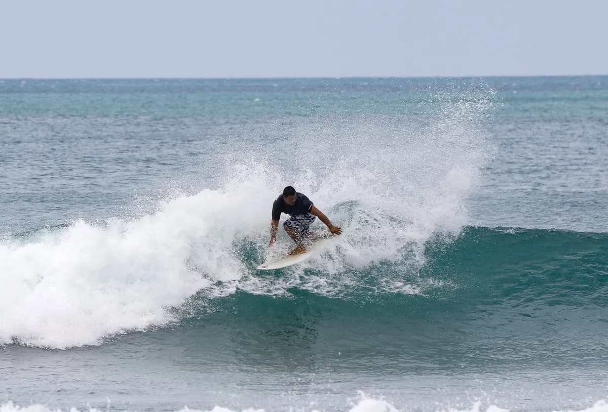 Surfer executes a sharp cutback on a small wave.